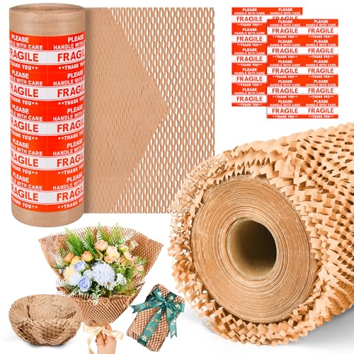 Honeycomb Packing Paper 12" x 55 ft - Eco-Friendly Cushioning Wrap for Moving, Shipping, and Packaging | Recyclable Alternative to Bubble Wrap Roll | Packing Paper for Fragile Items & Electronics - size: 12'' x 55 ft