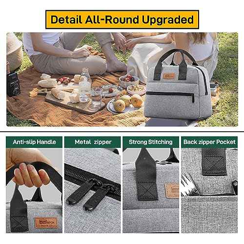 HOMESPON Insulated Lunch Bag for Women Men Lunch Box Cooler Lunch Tote for Work Picnic (Grey) - color: Gray