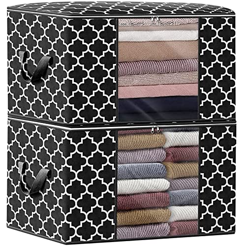 ISELIFE Storage Bags 100L 2-Pack Large Blanket Clothes Organization and Storage Containers for Bedding, Comforters, Foldable Organizer with Reinforced Handle, Clear Window, Sturdy Zippers, Black - color: Black, size: 2 x 100L