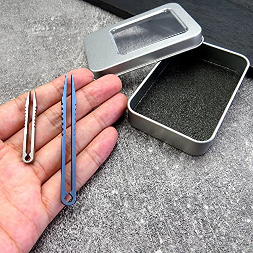 Canku 2pcs Mini Tweezers Titanium Portable Titanium Alloy EDC Tweezers Survival Camping Outdoor Travel Mini Tool(Blue) … - color: Blue