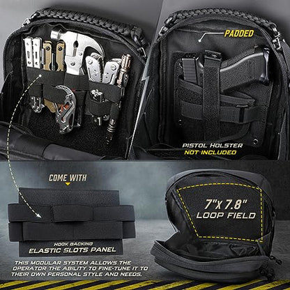 WYNEX Tactical Molle Admin Pouch, Utility EDC Pouch Organizer Modular Tool Pouch of Double Layer Design Medical EMT Attachment Bag Large Capacity with Elastic Webbing Insert Panel - color: Black