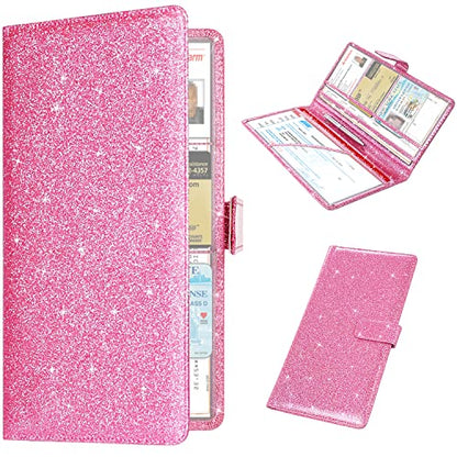 RSAquar Car Registration & Insurance Holder - Leather Glove Box Organizer, Cool Accessories for ID, Driver's License Cards & Docs, Men & Women, Pink Glitter - color: Glitter Pink