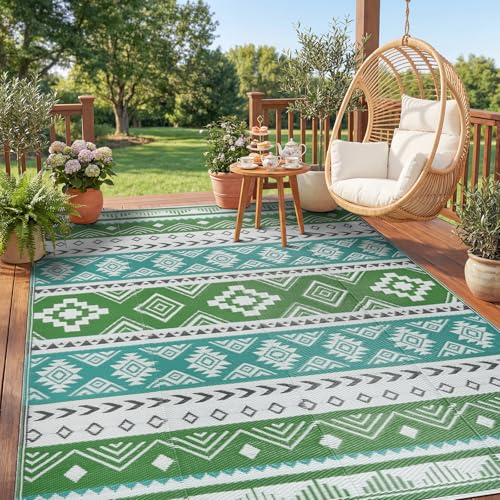 Outdoor Area Rug 6x9 Waterproof Patio Rug Reverisble Plastic Straw Outdoor Mat, Portable RV Mat Carpet for Deck, Camper, Porch, Balcony, Backyard, Picnic, Blue - color: Blue, size: 6' x 9' (Rectangular)
