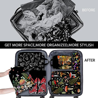 6 Pcs Compression Packing Cubes Waterproof Suitcase Travel Bag Luggage Backpack Organizer Travel Cubes for Packing-Black Mushroom - color: Black Mushroom