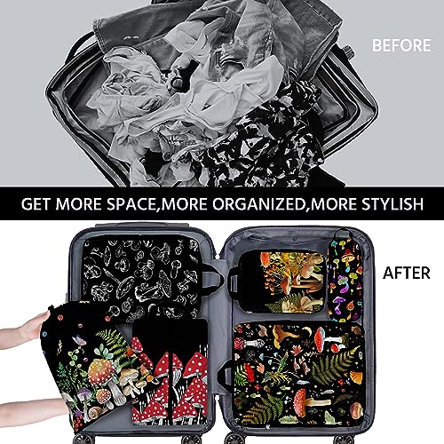 6 Pcs Compression Packing Cubes Waterproof Suitcase Travel Bag Luggage Backpack Organizer Travel Cubes for Packing-Black Mushroom - color: Black Mushroom