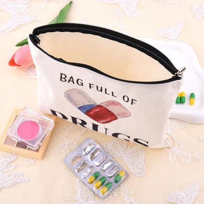 YangQian Funny Medication Bag for Women Nurse Practitioner Birthday Christmas Gifts for Women Patient Pharmacist Medicine Pill 0rganizer Bag Pouch with Zipper Meds Bags Full of Drugs Pouch - color: Bag Full of Drugs Style1