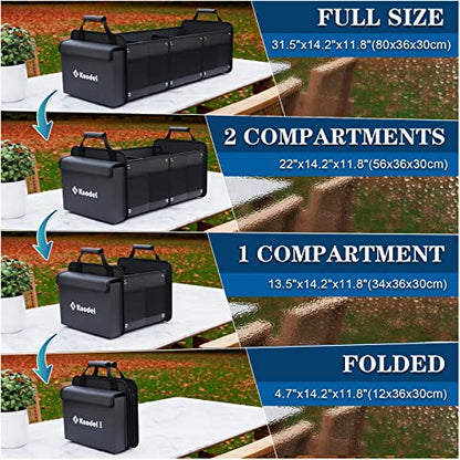 K KNODEL Extra Large Trunk Organizer With Cooler Bag, 3 Compartments Car Organizer, Heavy Duty SUV Trunk Organizer with 2 Adjustable Securing Straps (4-in-1, Black)
