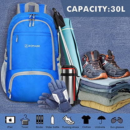 ZOMAKE Lightweight Packable Backpack 30L, Foldable Hiking Backpacks Water Resistant Compact Folding Daypack for Travel(Dark Blue) - color: Dark Blue