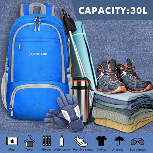 ZOMAKE Lightweight Packable Backpack 30L, Foldable Hiking Backpacks Water Resistant Compact Folding Daypack for Travel(Dark Blue) - color: Dark Blue