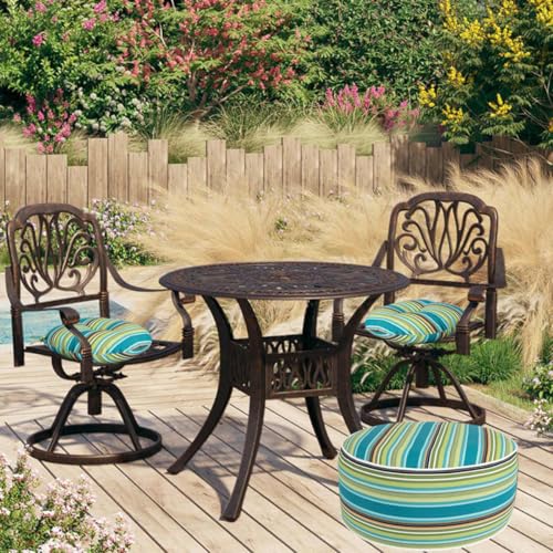 Inflatable Outdoor Ottoman,20"x9" Portable Patio Pouf,Water Resistant,Fade-Resistant,Round Blow Up Footrest Stools for Home Garden Camping Travel(Green Stripe) - color: Green Stripe