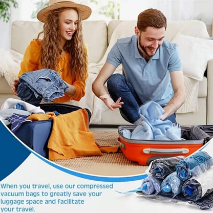 4pcs Roll-Up Compression Bag For Travel, Reusable Vacuum Packing Space Saver Bags - 35 * 50cm - color: Blue, size: Medium