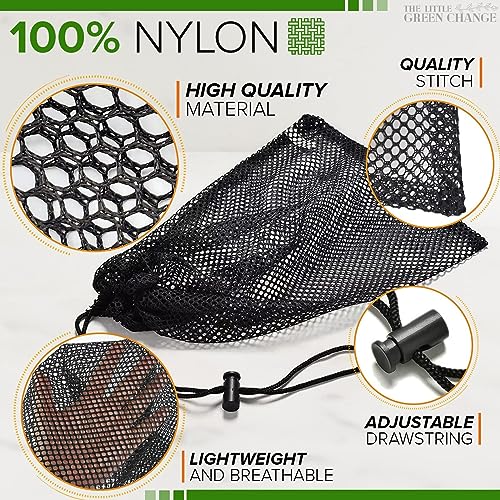 10 PCs Small Net Bag – 11.8x7.48" Nylon Mesh Bags With Drawstring – Lightweight, Breathable, Reusable Storage for Travel, Gym, Swimwear, Laundry, Sports, Beach Gear, Camping & Daily Organization - style: 10pcs, Black, S Size