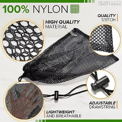 10 PCs Small Net Bag – 11.8x7.48" Nylon Mesh Bags With Drawstring – Lightweight, Breathable, Reusable Storage for Travel, Gym, Swimwear, Laundry, Sports, Beach Gear, Camping & Daily Organization - style: 10pcs, Black, S Size