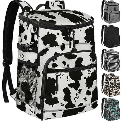 Cooler Backpack Insulated Leakproof Waterproof Backpack Cooler Bag 30/45 Cans, Large Capacity Lightweight Travel Camping Beach Backpack Cooler Ice Chest for Men and Women - color: cowprint, size: 30 Cans