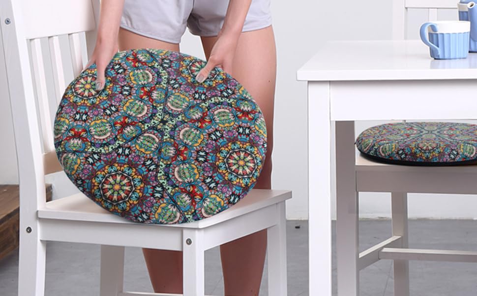 Sigmat Memory Foam Seat Cushion Anti-Slip Soft Round Stool Cushion Chair Pad 15 Inch Graphic - color: Graphic, size: 15 Inch