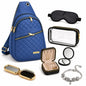 Travel Essentials Gift Set for Women – 7 Pc Travel Kit with Sling Bag, TSA Pouch, Jewelry Case & Sleep Mask - color: Mystic Blue