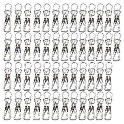 FGen 50pcs Mini Stainless Steel Clips - 1.7-inch, Clothesline, Bag Seal, Paper Clip, Socks