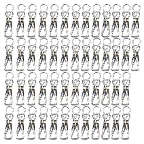 FGen 50pcs Mini Stainless Steel Clips - 1.7-inch, Clothesline, Bag Seal, Paper Clip, Socks