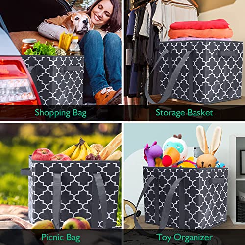 WISELIFE Reusable Grocery Bags 6-Pack Foldable Washable Large Storage Bins Basket Water Resistant Shopping Tote Bag Dark Grey - color: Dark Grey, size: 6 Pack