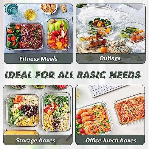 VERONES 12 Packs Glass Food Storage Containers Set, Airtight Glass Lunch Containers, Glass Meal Prep Containers with Lids,Exclusive of BPA, for Microwave, Oven, Freezer & Dishwasher Friendly,White - color: White