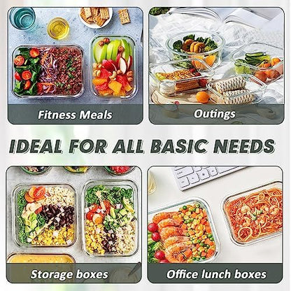 VERONES 12 Packs Glass Food Storage Containers Set, Airtight Glass Lunch Containers, Glass Meal Prep Containers with Lids,Exclusive of BPA, for Microwave, Oven, Freezer & Dishwasher Friendly,White - color: White