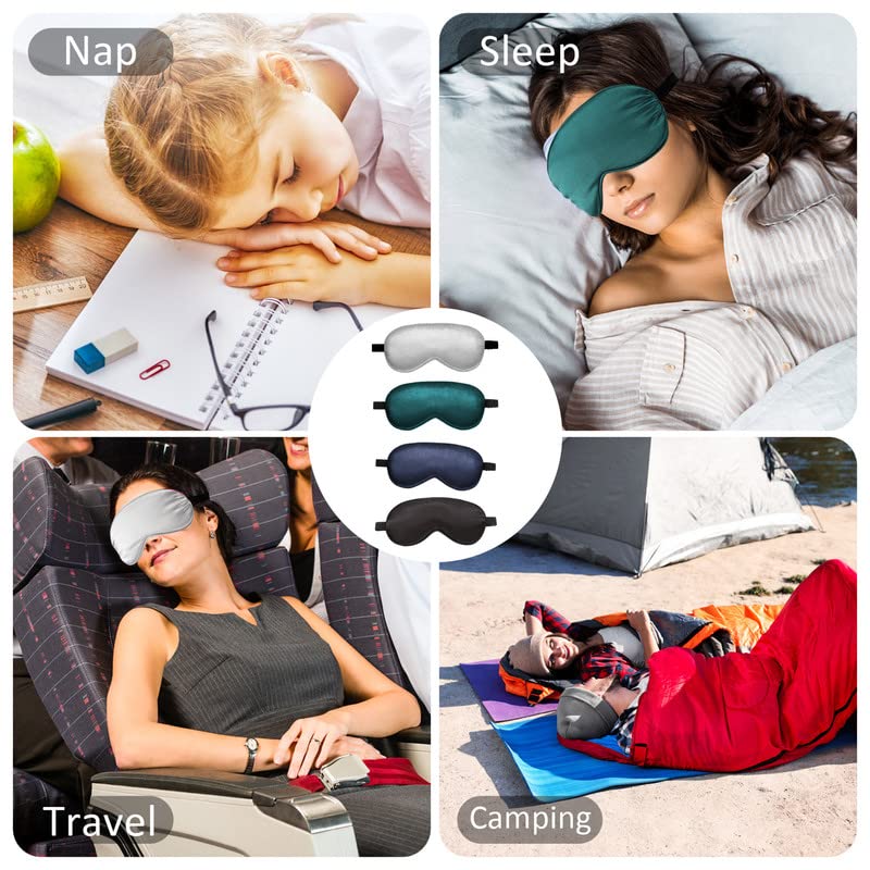 BBTO 4 Pcs Silk Sleep Eye Masks Smooth Soft Satin Eye Covers with Adjustable Strap Blindfold for Sleeping Blocking Out Lights Travel Relaxation(Black, Navy Blue, Dark Green, Gray) - color: Black, Navy Blue, Dark Green, Gray