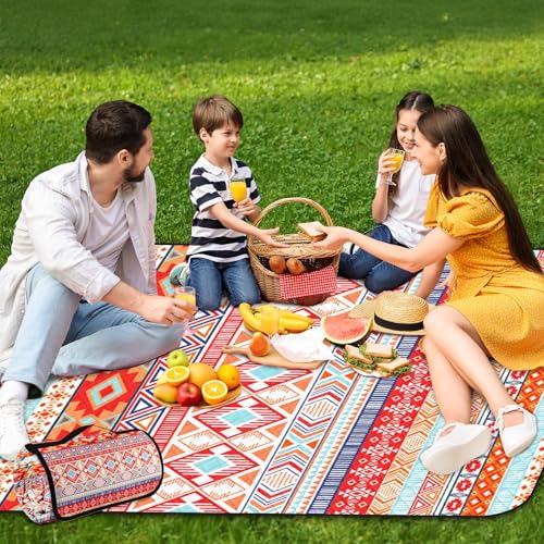 Waterproof Picnic Outdoor Blanket, 79" x 59" Sandproof Foldable Large Picnic Blanket for Beach, Camping, Park, Travel, Concert, Great Gift for Families and Couples (Bohemian Orange) - color: Bohemian Orange