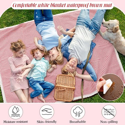 VitalCozy Waterproof Picnic Blankets 59 x 78in Outdoor Blanket Foldable 2 in 1 Double Layer Sandproof Beach Mat with Carry Strap for Camping Lawn Park Beach Grass(Red White) - color: Red White