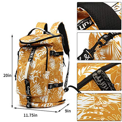 Kalesi Gym Duffle Bag Backpack 4-Way Waterproof with Shoes Compartment for travel Sport Hiking laptop (Mustard yellow) - color: Mustard Yellow