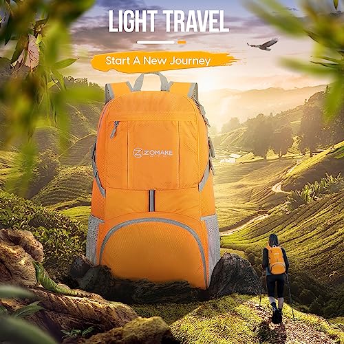 ZOMAKE Lightweight Packable Backpack 35L, Light Foldable Backpacks Water Resistant Collapsible Hiking Bag, Compact Folding Day Pack for Travel Camping(Yellow) - color: Yellow