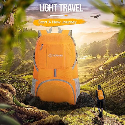 ZOMAKE Lightweight Packable Backpack 35L, Light Foldable Backpacks Water Resistant Collapsible Hiking Bag, Compact Folding Day Pack for Travel Camping(Yellow) - color: Yellow