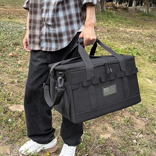 Tactical Camping Storage Bag 28L Tactical Utility Tote Bag Camping Cookware Organizer Trunk Organizer - color: Black