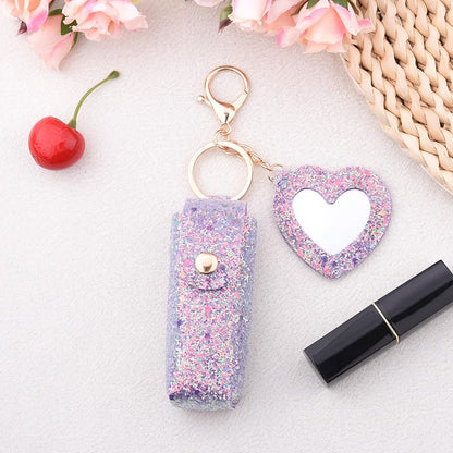 Sisadodo Glitter Lip Oil Holder Key Chains for Woman Lipstick Case with Mirror Lip Balm Keychain for Lipstick Case Keychain - color: Purple-heart
