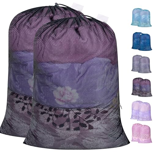 Polecasa Extra Heavy Duty Large Diamond Mesh Laundry Bags with Drawstring Closure & ID Tag, 2 Pack 24 x 36 inches Washable Storage Bag for College, Travel, Sports, Dorms, Black - color: Black, size: 24"x36" | 2 Pack