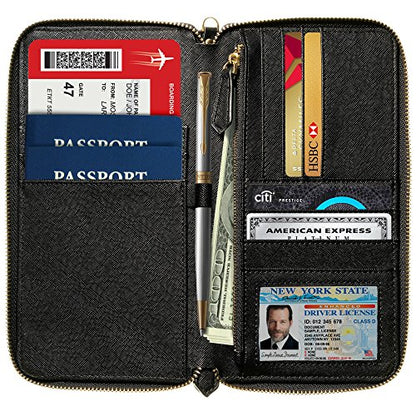 Travel Document Organizer - RFID Passport Wallet Case Family Holder Id Wristlet - color: Family Black
