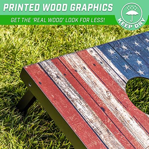 GoSports Portable Cornhole Sets, 8 Styles – Choose 4 x 2 ft or 3 x 2 ft - Boards Include 8 Bean Bags, Travel Case, and Game Rules - style: 4 x 2 ft American Flag
