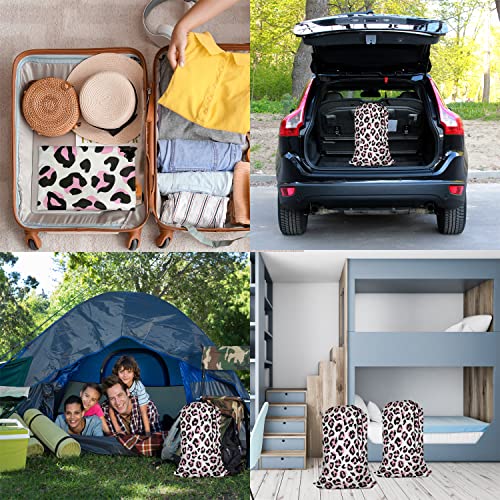 Swono Leopard Print Laundry Bags With Drawstring XL Storage Bags 28"x40", Heavy Duty Multi Use, Animal Skin Repeat Pattern Washable Dirty Clothes Organizer, Easy Fits Laundry Hamper Basket, Pink Black - color: Leopard Print