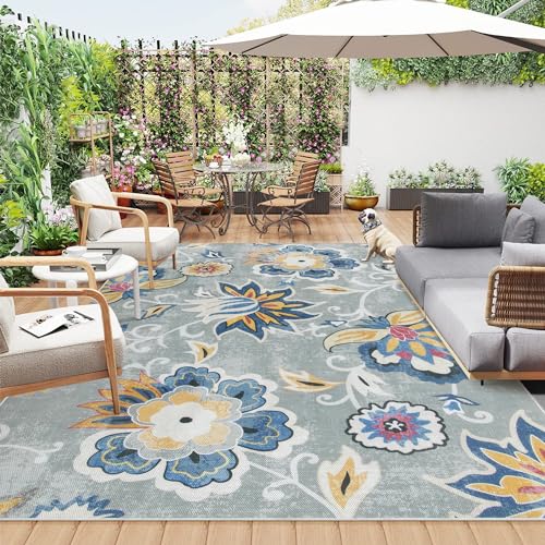 Lahome Floral Indoor Outdoor Rug 8x10, Non Slip Outdoor Patio Rug for Camping Picnic, Portable Large Outdoor Rugs for Balcony Deck Backyard, RV Mat Outdoor Carpet for Living Room Bedroom,Multi - color: Multi Color, size: 8'x 10'