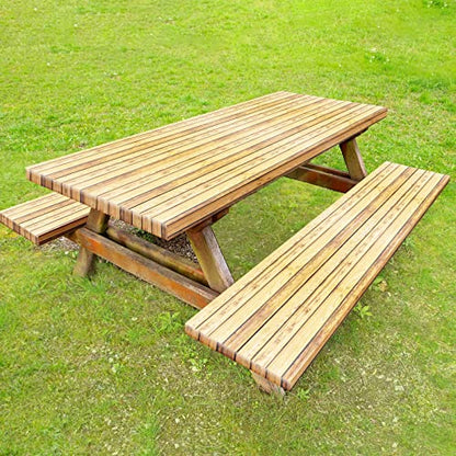 Boao 3 Pcs Vinyl Picnic Table Cover with Bench Cover 6 ft 30 x 72 Inch Waterproof Fitted Tablecloth Flannel Backing Rectangular Elastic Edged for Camping Outdoor Patio Travel(Wood Grain) - color: Wood Grain