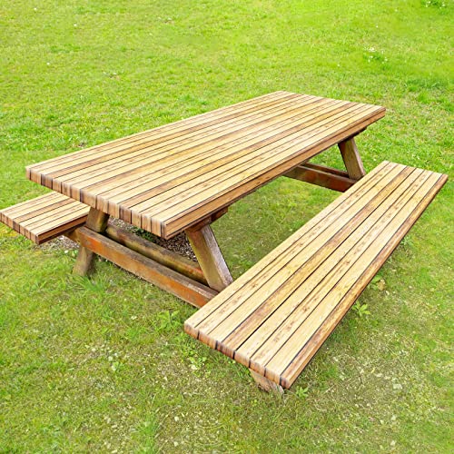 Boao 3 Pcs Vinyl Picnic Table Cover with Bench Cover 6 ft 30 x 72 Inch Waterproof Fitted Tablecloth Flannel Backing Rectangular Elastic Edged for Camping Outdoor Patio Travel(Wood Grain) - color: Wood Grain