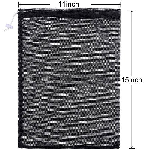 Frienda 6 Pieces Mesh Stuff Sack, 11 x 15 Inch Durable Nylon Drawstring Laundry Bag for Rinsing Beach Toys, Seashell Collecting, Mesh Bags for Travel(Black) - color: Black