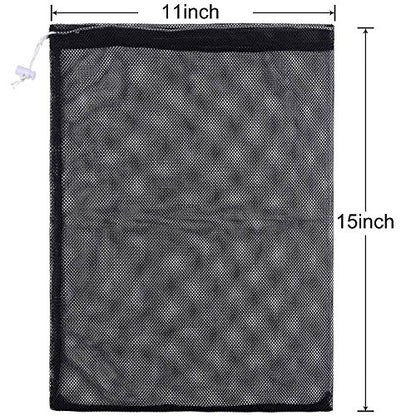 Frienda 6 Pieces Mesh Stuff Sack, 11 x 15 Inch Durable Nylon Drawstring Laundry Bag for Rinsing Beach Toys, Seashell Collecting, Mesh Bags for Travel(Black) - color: Black
