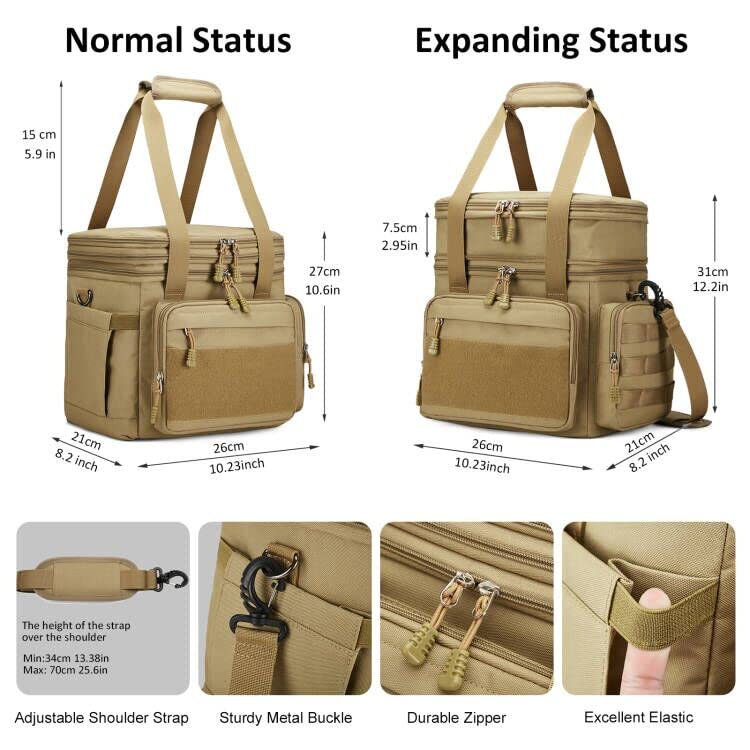 Gafetrey Tactical Lunch Box for Men, Insulated Lunch Bag Adult, Thermal Lunchbox Leakproof Waterproof Cooler Bag, Dual Compartment Lunch tote, Large Lunch Pail for Work Office Travel(Khaki) 15L - color: D-Khaki, size: 15L