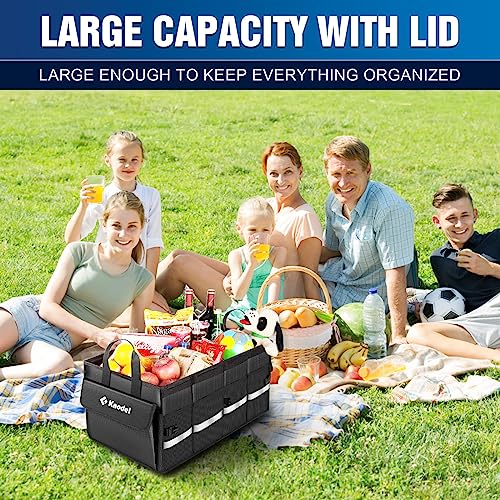 K KNODEL Car Trunk Organizer with Lid, Collapsible Car Trunk Storage Organizer, Car Organizer and Storage for SUV, Truck, Sedan (Medium, Black) - color: Black, size: Medium-With Lid