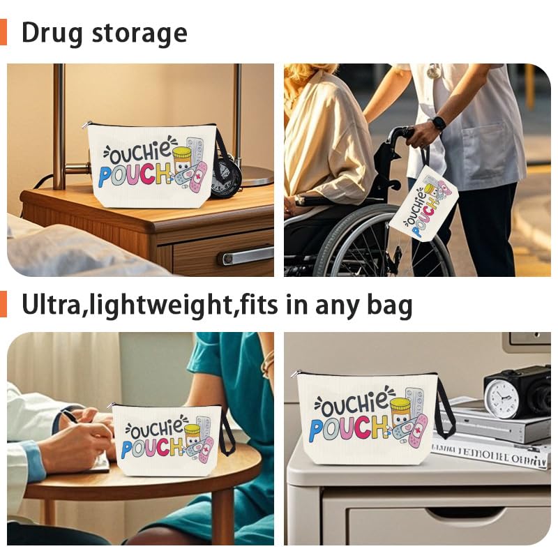 The Ouch Pouch Medicine First Aid Bag for Travel Camping Toiletry Bags with Zipper First Aid Kit Meds Storage Bag Funny Ouchie Pouch for Daughter Friend Birthday Christmas Gifts for Women Men - style: Ouchie Pouch
