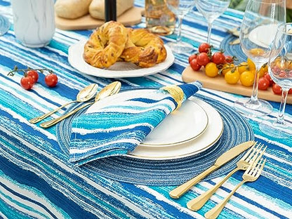 YiHomer Indoor Outdoor Tabletop for Spring Summer Decorations, Picnics and Dinner Parties - Stain and Water Resistant, Crayon Art (Ocean), Zipper Tablecloth, 60 x 84 Rectangle with Umbrella Hole - size: 84" x 60" (Zipper)