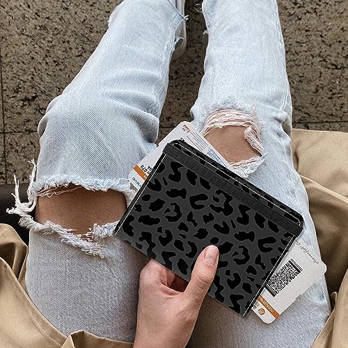Cute Passport Holder and Holder Combo Passport Cover with RFID Blocking Women Men Compatible Wallet Credit Card Protector(Black Grey Leopard Cheetah Pattern) - color: Black-D2