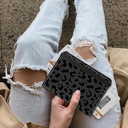 Cute Passport Holder and Holder Combo Passport Cover with RFID Blocking Women Men Compatible Wallet Credit Card Protector(Black Grey Leopard Cheetah Pattern) - color: Black-D2