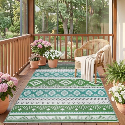 Outdoor Rug 5x8 ft Waterproof Reversible Plastic Straw Patio Camping Rug, Portable Indoor Outdoor RV Mat Carpet for Deck, Camper, Porch, Balcony, Backyard, Picnic, Blue - color: Blue, size: 5' x 8' (Rectangular)