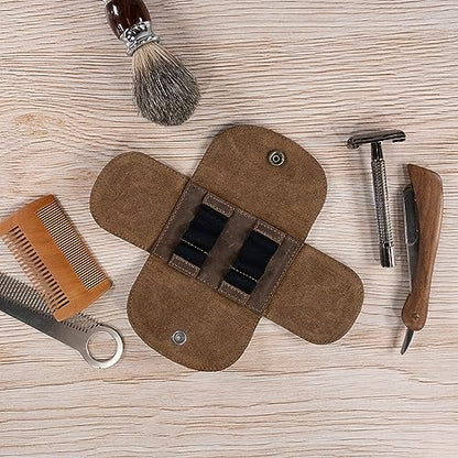 Hide & Drink, Leather Razor Case Wallet, Shaving Accessories, Personal Care Essentials, Handmade :: Bourbon Brown